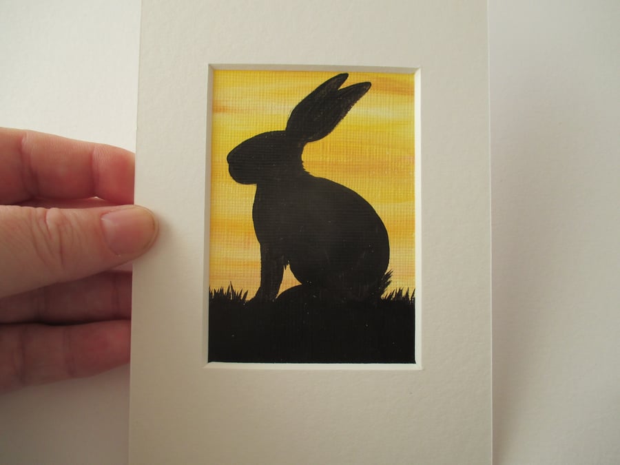 Bunny Rabbit ACEO Original Miniature Art Picture Painting Mounted
