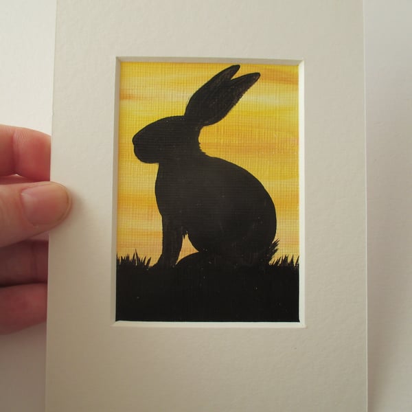 Bunny Rabbit ACEO Original Miniature Art Picture Painting Mounted