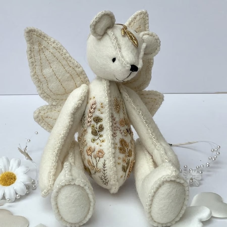 SOLD to Donna fairy teddy bear, hand sewn and embroidered artist bear. OOAK