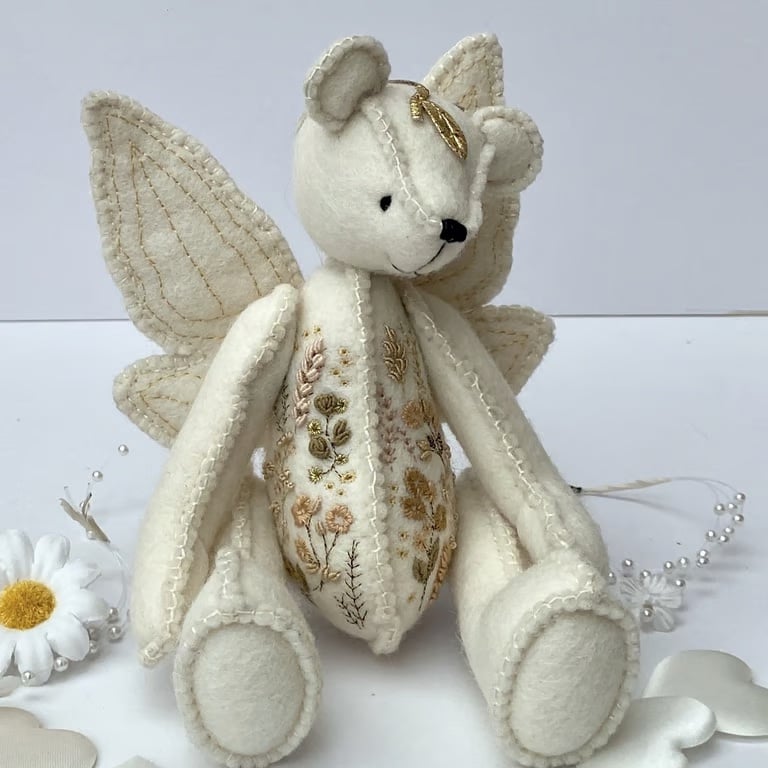 SOLD to Donna fairy teddy bear, hand sewn and embroidered artist bear. OOAK