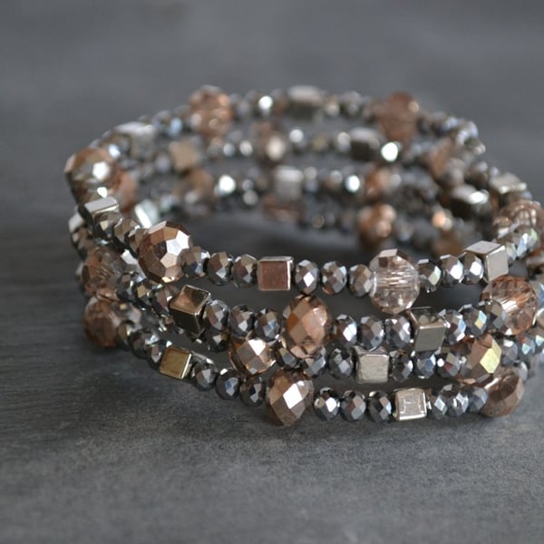 Silver and Gold Crystals Wrap  Around Bracelet