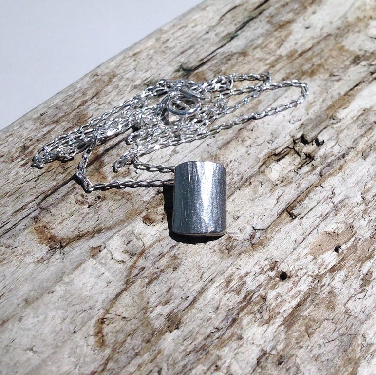 Small Sterling Silver Textured Pendant Necklace (NKSSPDSQ2) - UK Free Post