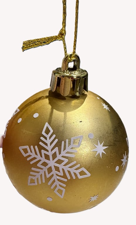 Upcycled Gold Christmas Bauble Set (4) – Hand-Decorated Snowflake Ornaments 