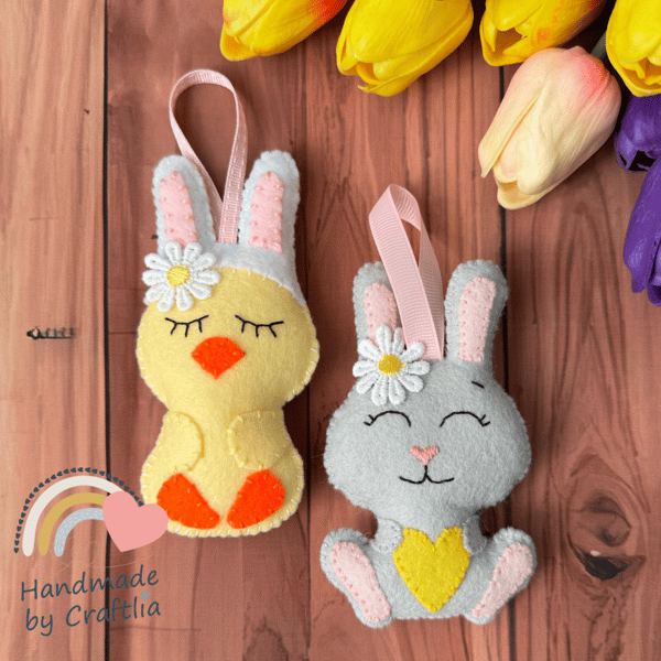 Easter Bunny Rabbit & Chick hanging ornaments, gifts, Easter decor