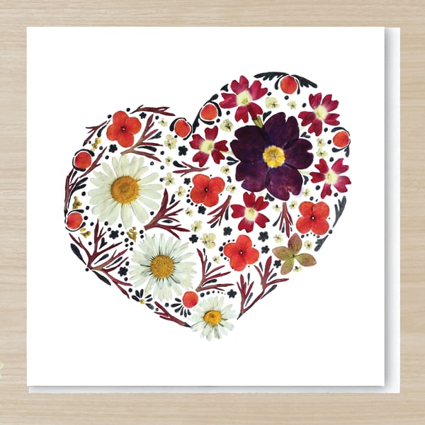 Blooming Heart, Pressed Flower Print card, 