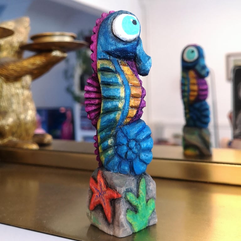 Hand carved, painted and finished Sampson the Seahorse - One of a kind gift!