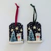 Christmas Wooden Cottage Present Topper Set of Two