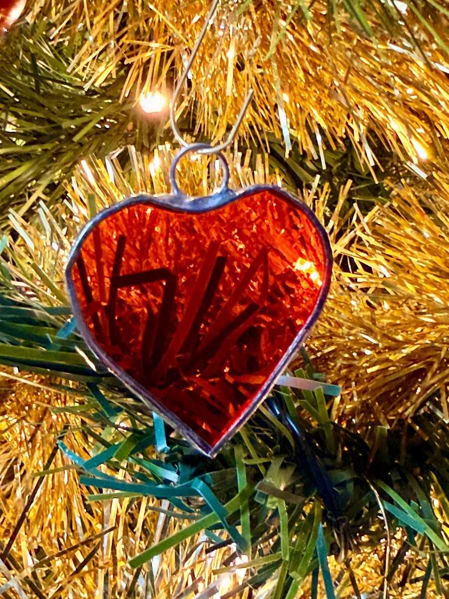 Stained glass small heart, ORANGE and YELLOW