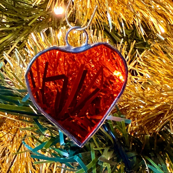 Stained glass small heart, ORANGE and YELLOW