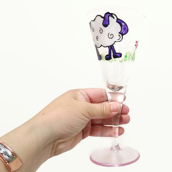 Sheep Wine Glass  Purple Farmer Cornish x 1