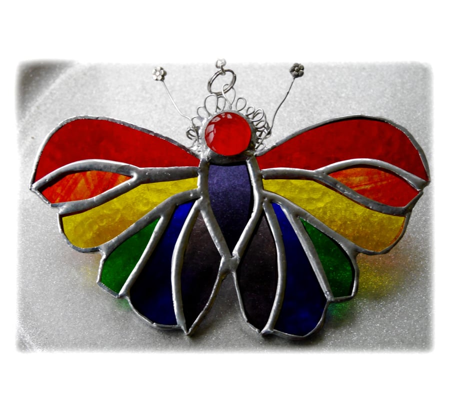 Butterfly Suncatcher Stained Glass Rainbow Handmade 090
