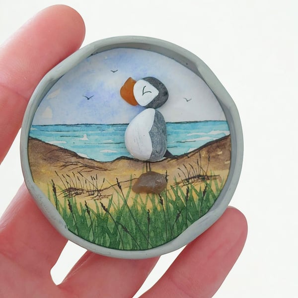 Handmade Sea Glass Puffin Fridge Magnet, Meaningful Coastal Keepsake Gift