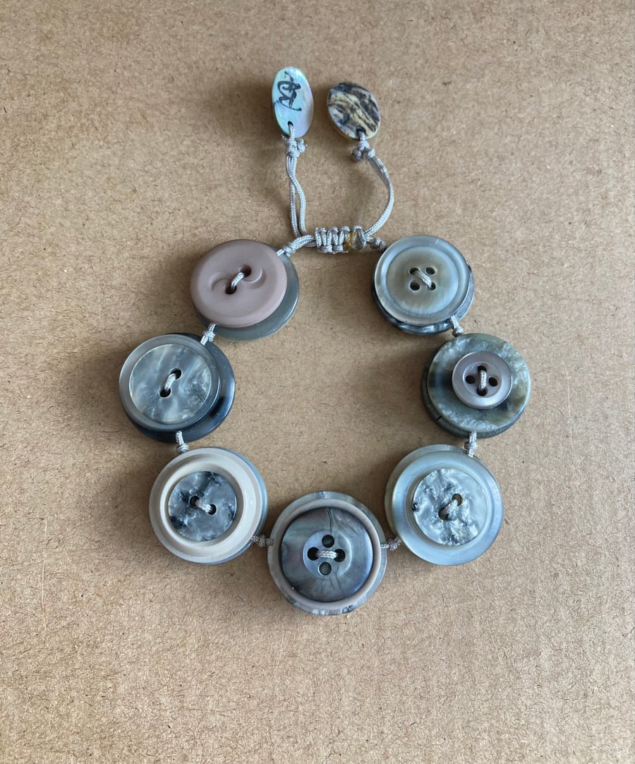 Grey Tones Colour Theme - Vintage Button Adjustable Handmade Bracelet 