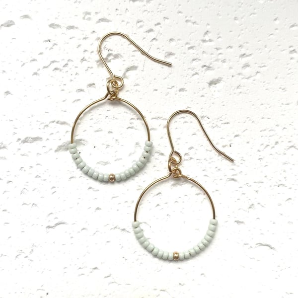 Small Miyuki Hoop Earrings - Light Seafoam