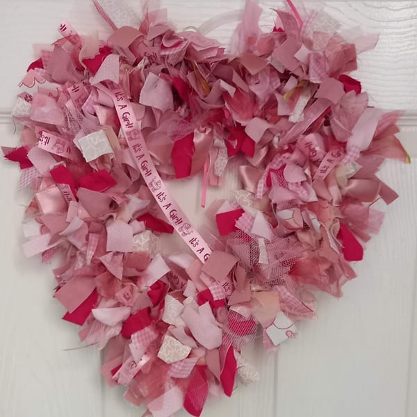 Baby Girl Heart Shaped Rag Wreath