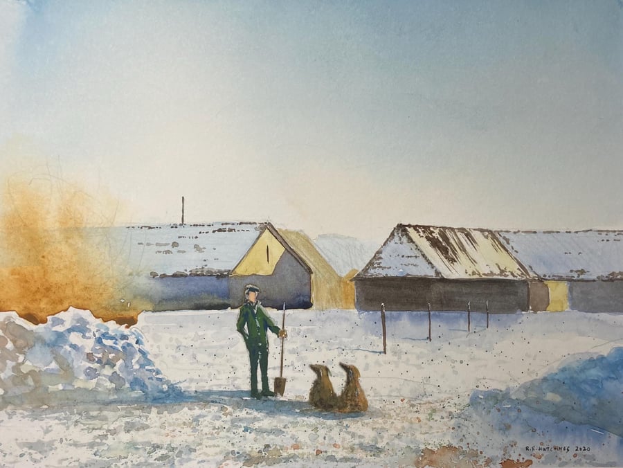 Man s best friends (Original Watercolour) 12 x 9 watercolour, watercolour landsc