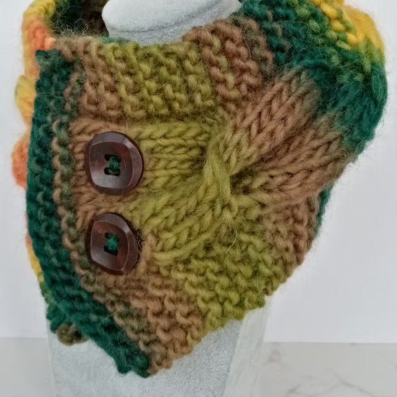 Cable Knit Neck Warmer in Autumn Colours, Pure Wool, Handmade Scarf