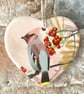 Feasting Waxwing with Winter Berries - Christmas Heart Decoration Keepsake - Image 2