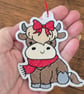 Festive Bow Highland Cow Decoration - Embroidered Felt Ornament - Image 2