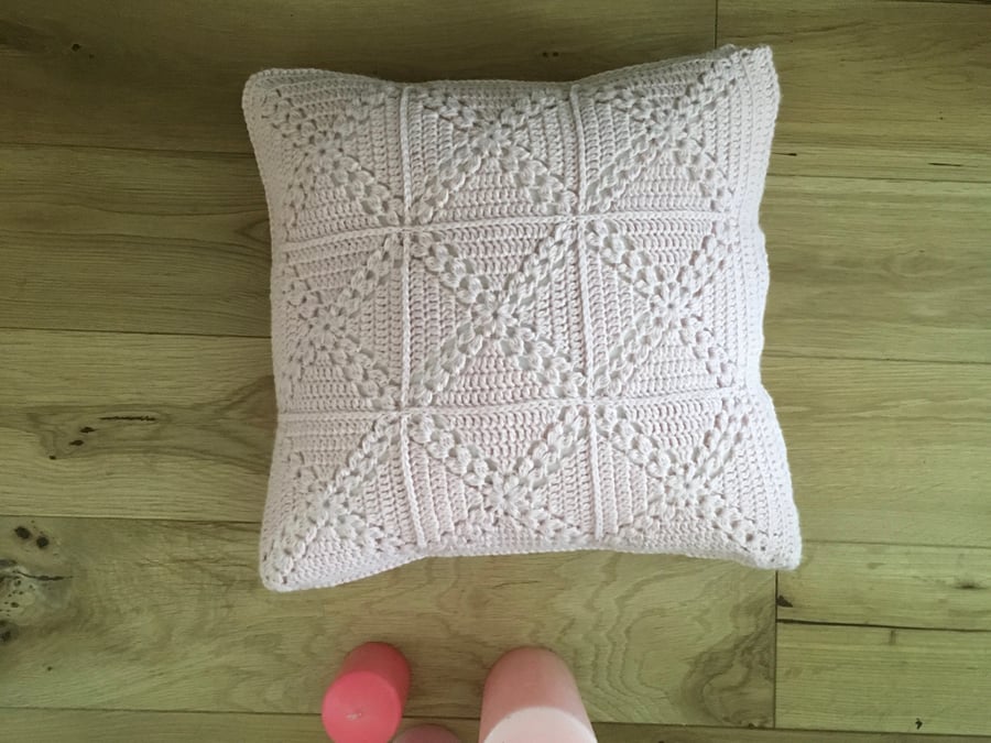 Crochet cushion cover, soft pink cushion cover, removable cover