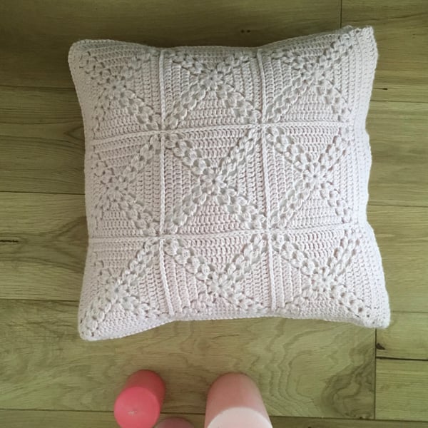 Crochet cushion cover, soft pink cushion cover, removable cover