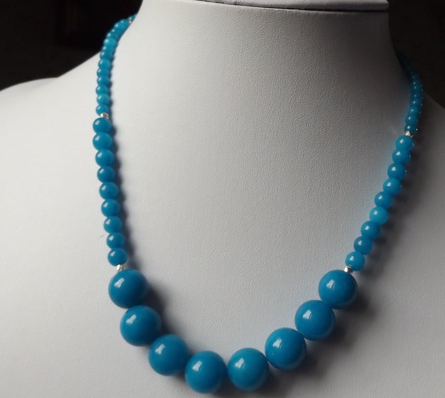 Blue quartzite 18" necklace with silver flash spacers
