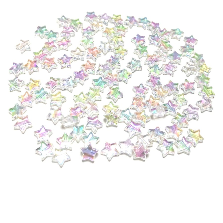 Clear AB Acrylic Star Beads - 10mm, Pack of 100 - Shiny and Lightweight for Craf