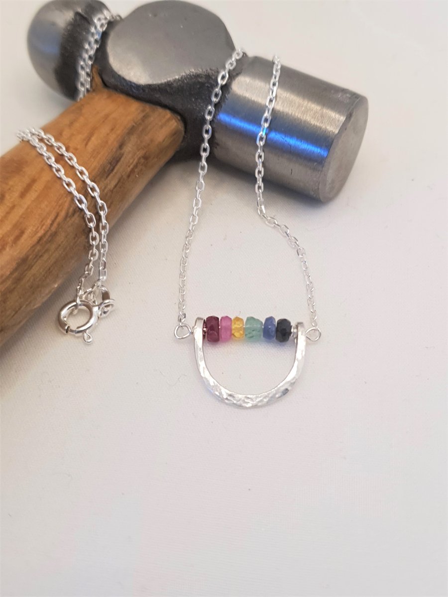 Rainbow sapphire ruby and emerald necklace, Dainty gemstone necklace