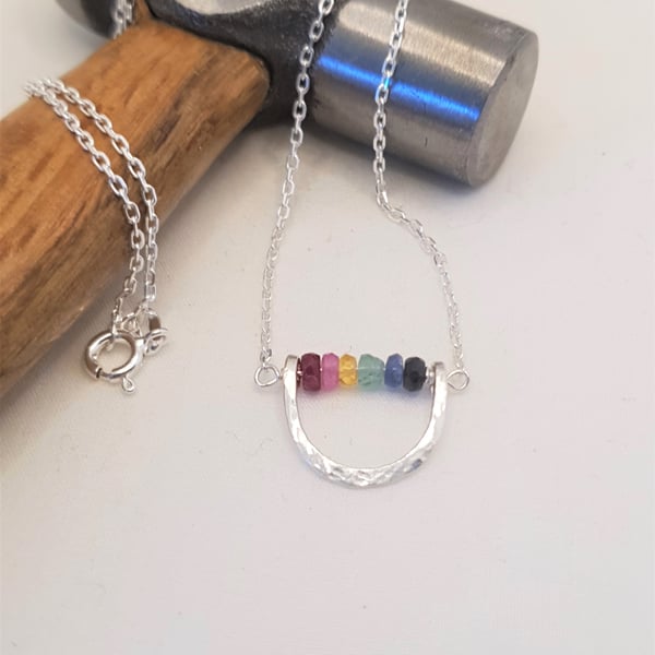 Rainbow sapphire ruby and emerald necklace, Dainty gemstone necklace