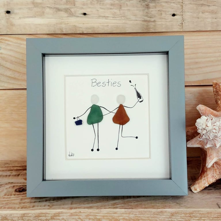 Friendship Gift for Her - Sea Glass Besties Art - Original Gift for Best Friends