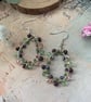 Delicate pink and green wire wrapped dangle tear drop earrings, boho accessories