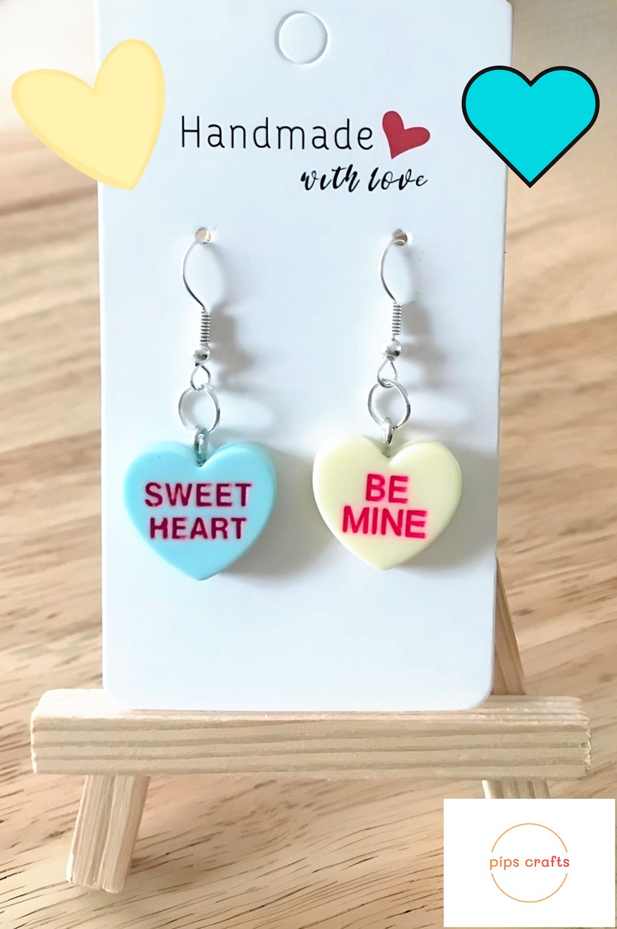 Colourful Love Heart Sweet Earrings - Fun Quirky Jewellery, 925 Silver Hooks