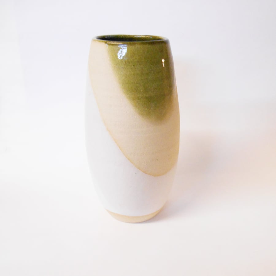  Vase Different shades of green and White, Tulip shaped stoneware Ceramic.