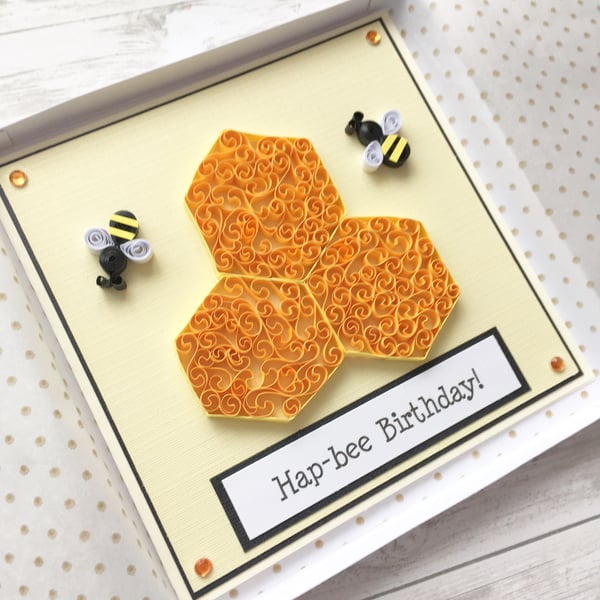Bee birthday card - quilled - boxed option