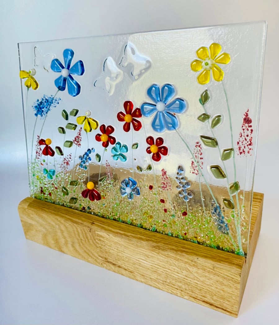   Fused glass art - art panel with candle  recesses 