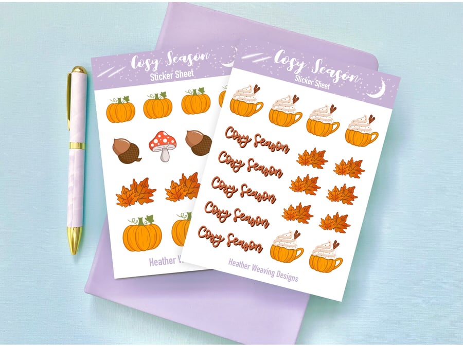 Cosy Season Pumpkin Sticker Sheets, Autumn Stickers.