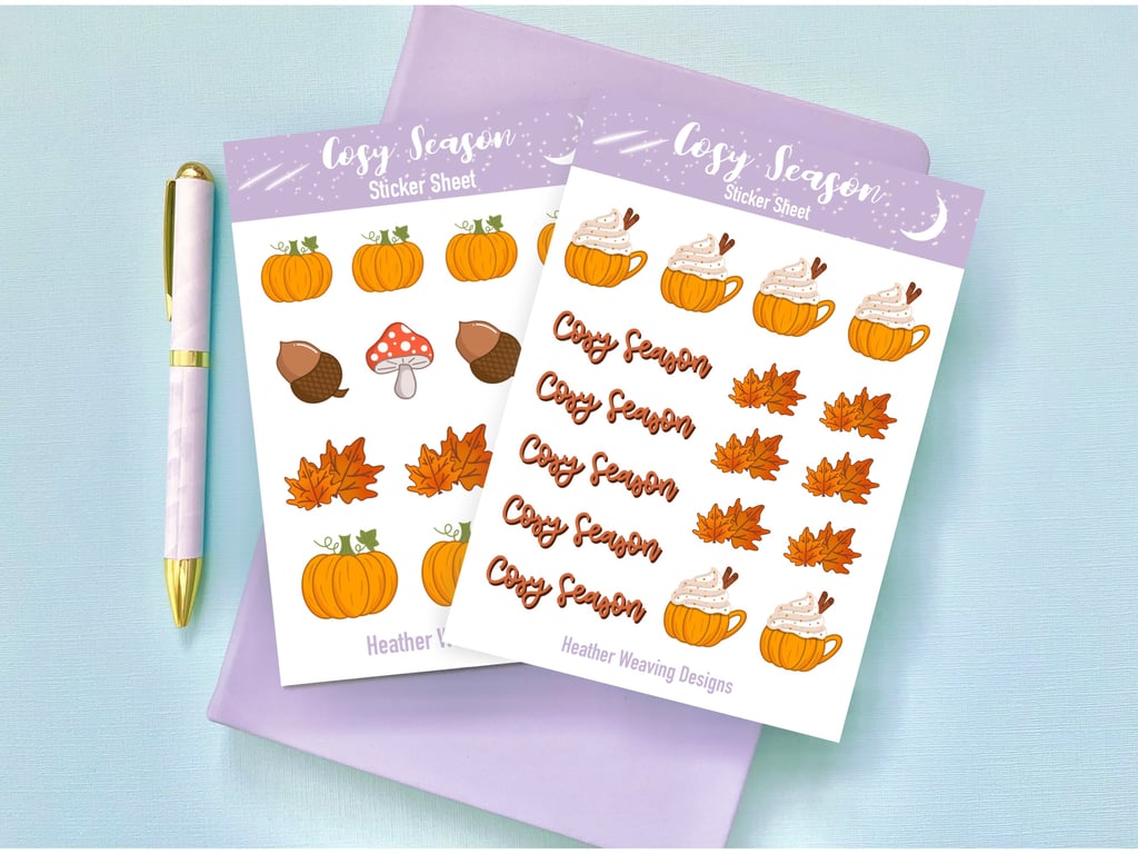 Cosy Season Pumpkin Sticker Sheets, Autumn Stickers.