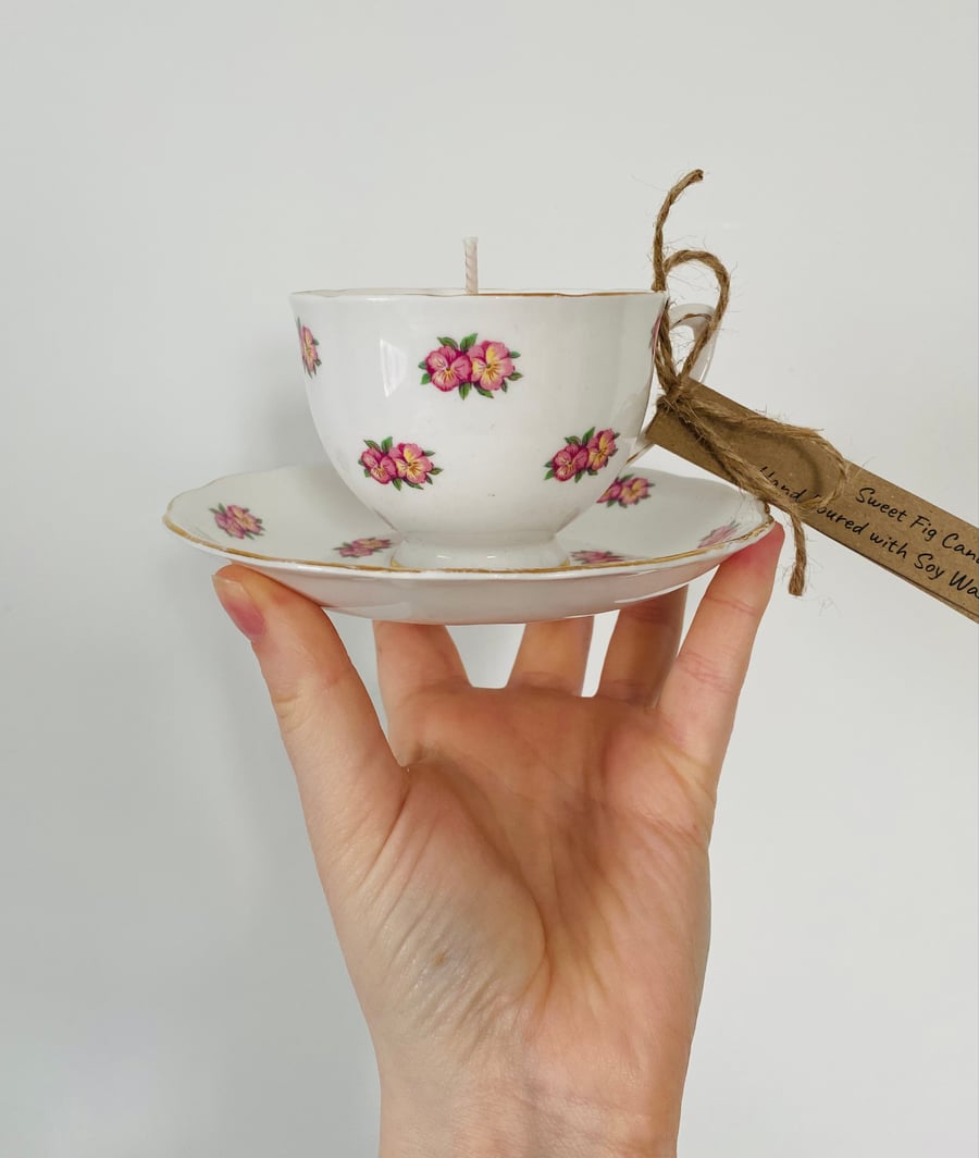 Sweet Fig Tea Cup Candle with Saucer