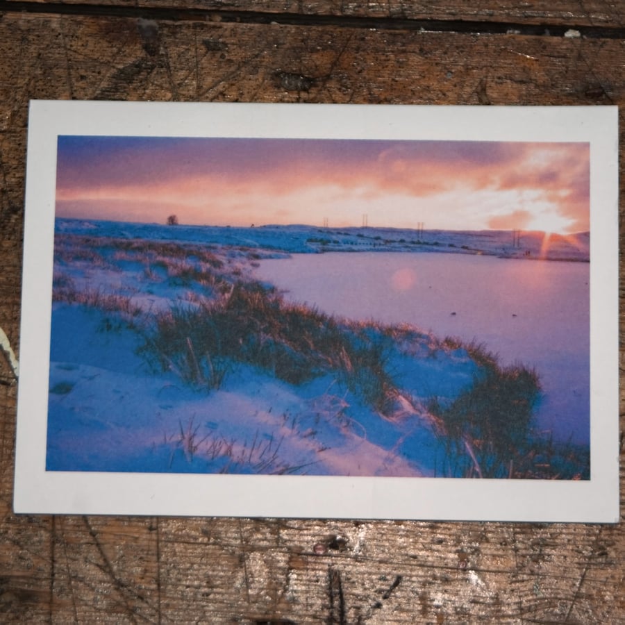 Frozen Keeper's Pond, Blaenavon A6 Greetings Card Winter Landscape Photograph 