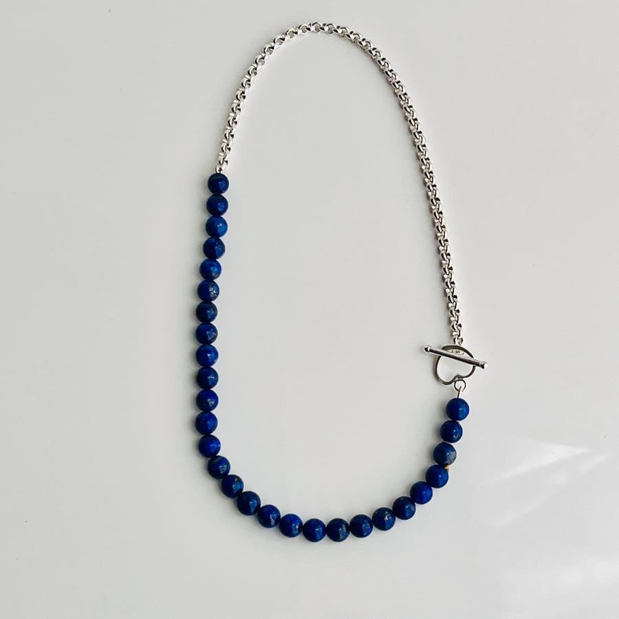 Lapis Lazuli & Sterling-Silver Chain Necklace & Toggle Clasp