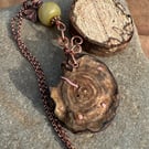 Carved Cherry Wood Pendant Inlaid with Copper