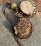 Carved Cherry Wood Pendant Inlaid with Copper - Image 1