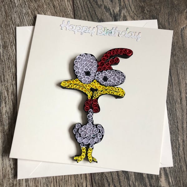 Handmade quilled happy birthday chicken card