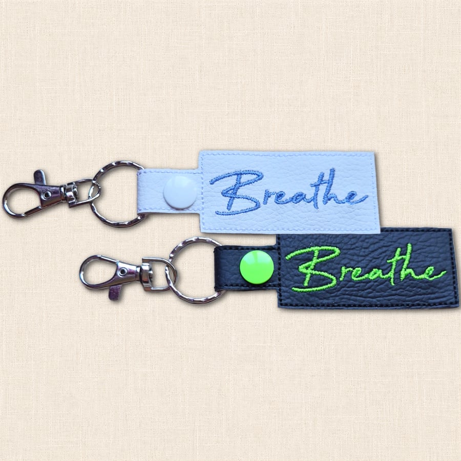 Breathe Keyring - Positive Embroidered Faux Leather Bag Charm