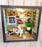 Box room Diorama, reading cat, quirky gift for cat lovers, with lights, cat lady - Image 1