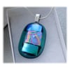 Dichroic Glass Pendant 105 Aqua Abstract shimmer with silver plated chain