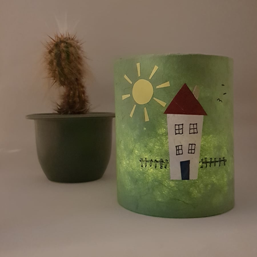 Sun & House lantern with LED candle