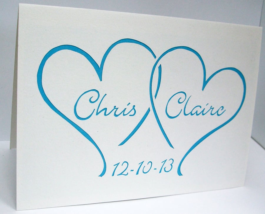 Personalised Wedding Card - Paper Cut Hearts with Bride and Grooms Names