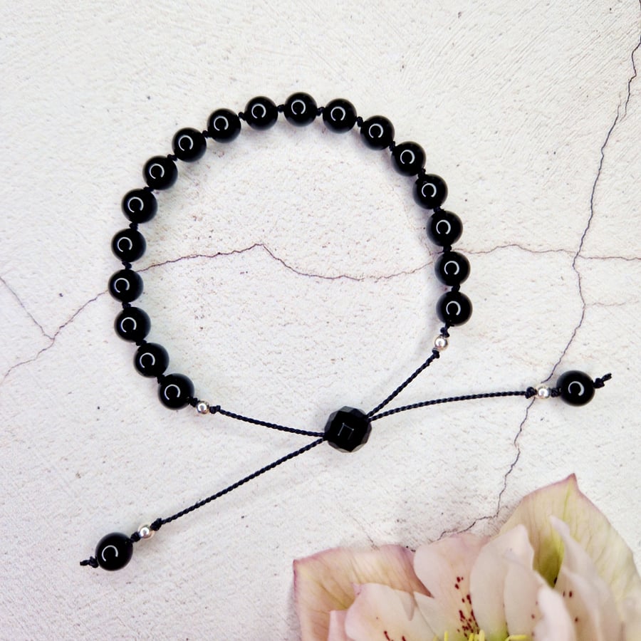 Black Onyx Silk Cord Bracelet