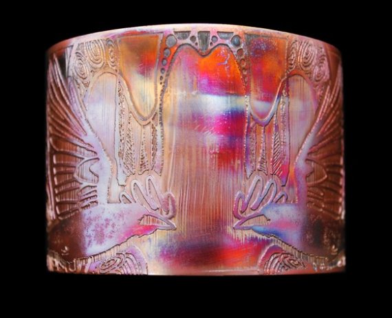 Etched copper crow rook cuff bracelet - large size